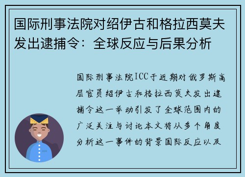 国际刑事法院对绍伊古和格拉西莫夫发出逮捕令：全球反应与后果分析